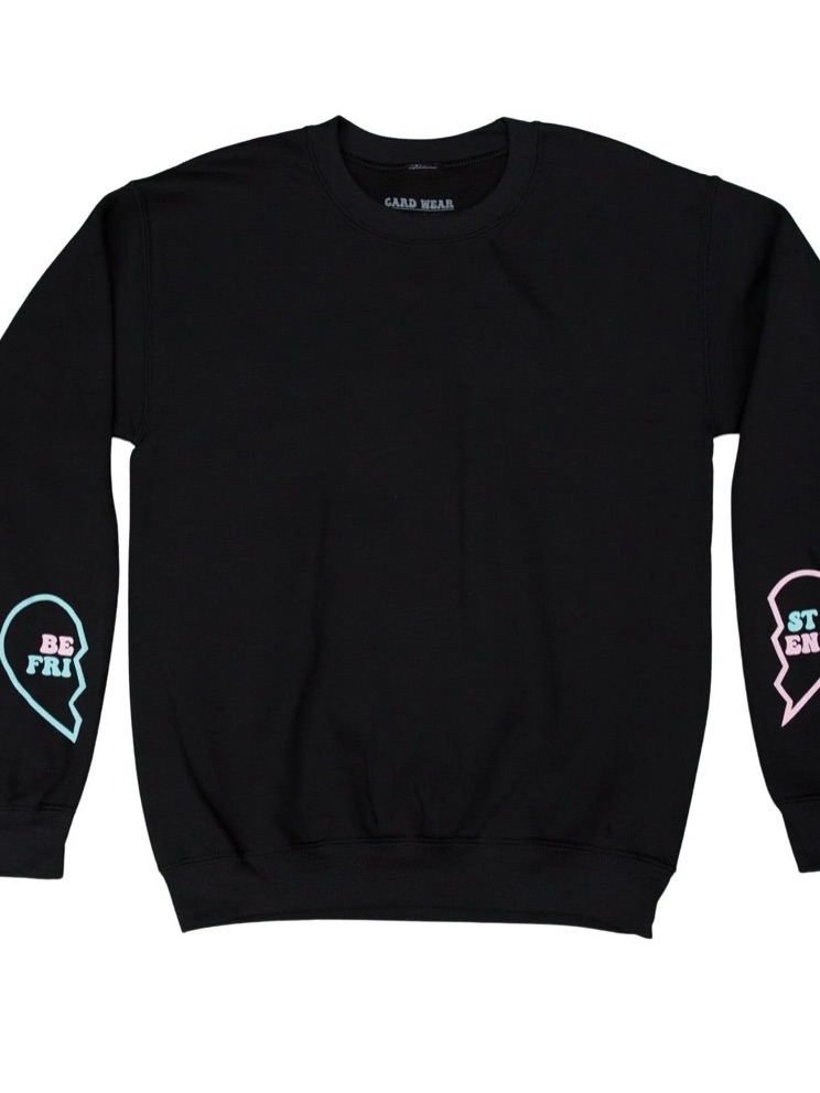 Card Wear Black Best Friends Club Interactive Holding Hands Heart Crewneck